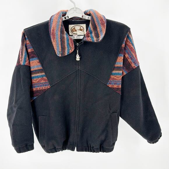 Vintage Comfy USA wool southwestern western Aztec jacket size 10 black